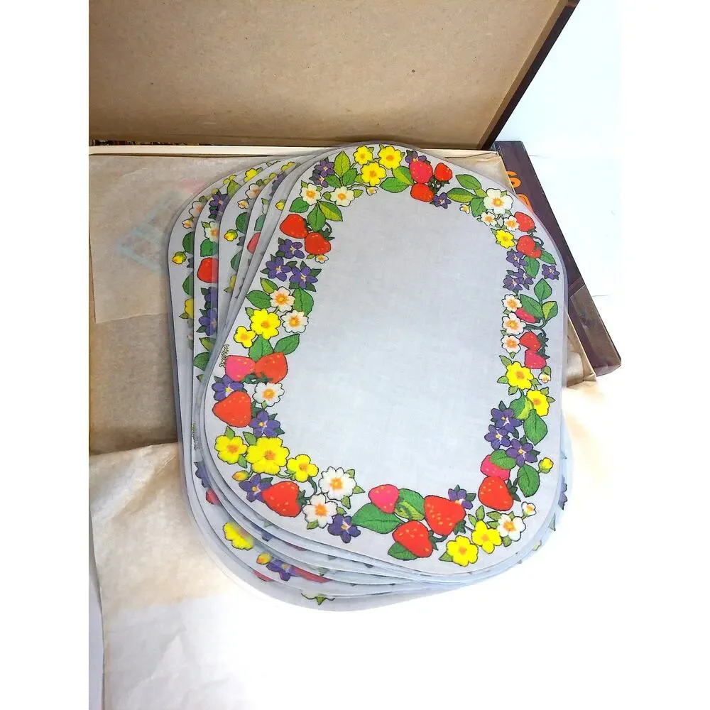 Vintage 70s Bright of America Strawberry Placemats Set 6 Retro Cottagecore New